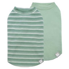 KYEESE waffle dog shirt in green-striped XL front view, soft and comfortable for daily wear
