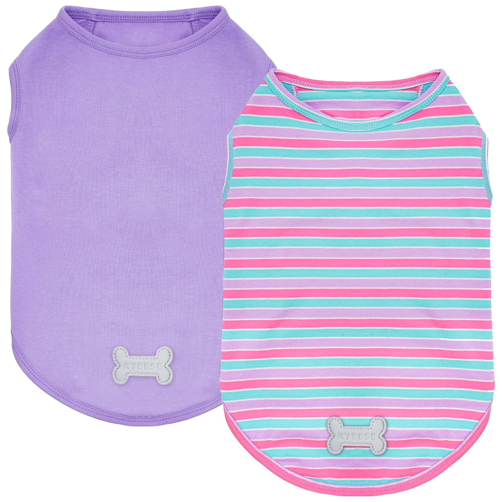 KYEESE 2Pack Dog Shirt striped tank, front view, stylish and comfortable for daily walks.