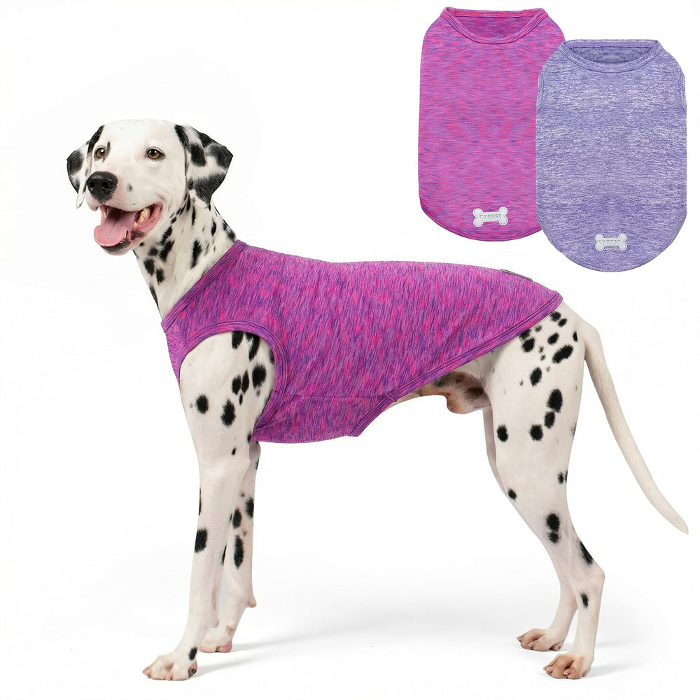 KYEESE 2-pack dog shirts front view shows quick-dry, breathable fabric for daily walks.