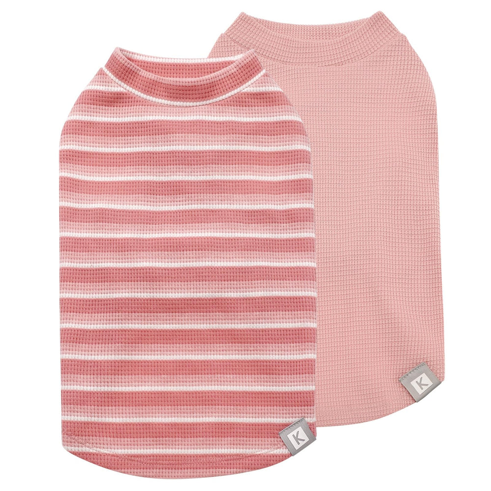 KYEESE 2Pack waffle dog shirts in pink striped, breathable comfort for small dogs.