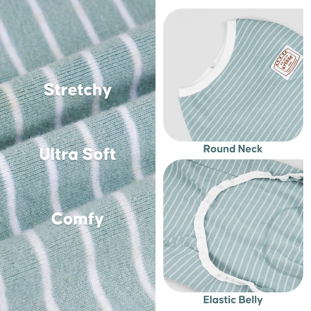 KYEESE four-leg pajama in green stripes helps keep indoor wear comfy.