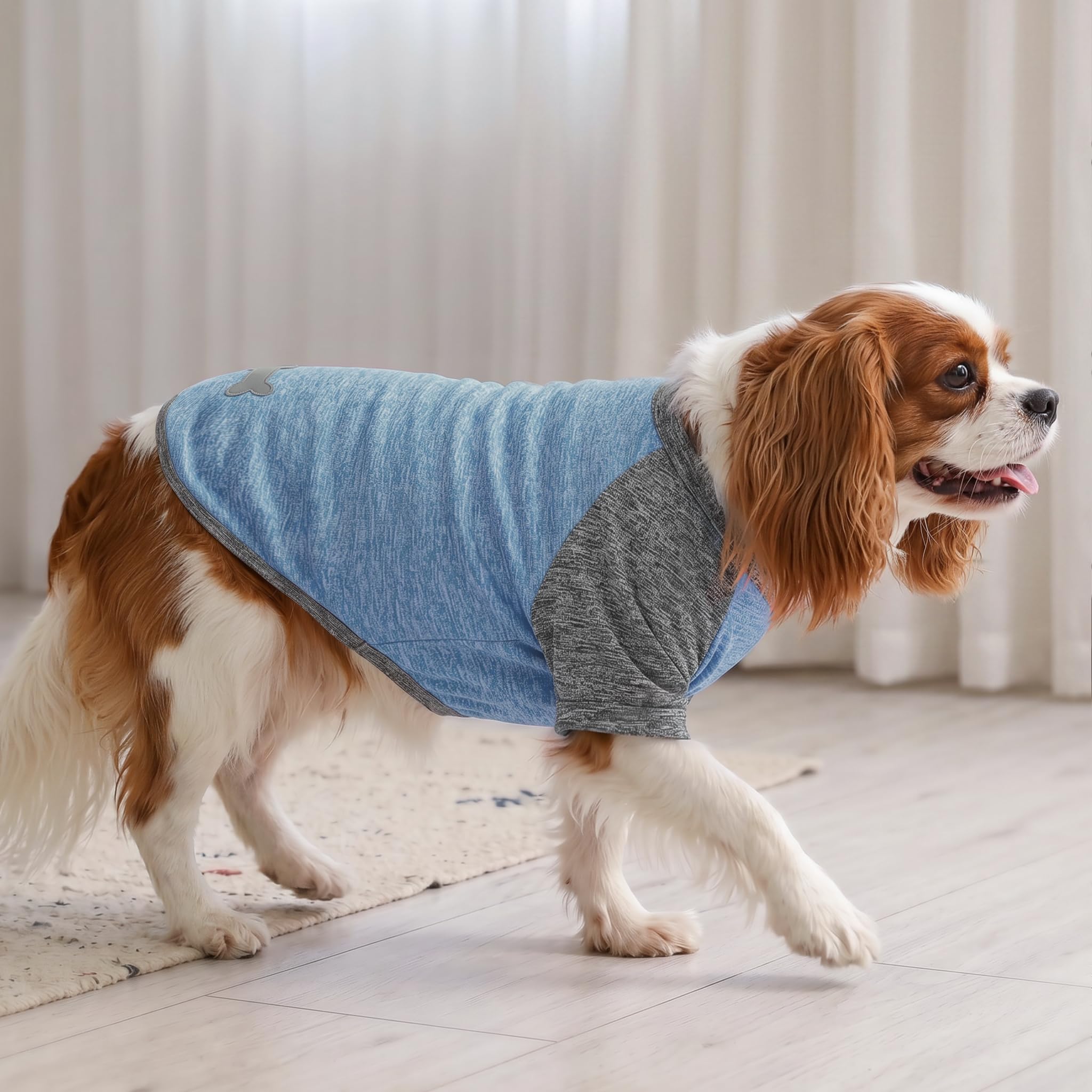 Easy-care fabric is simple to clean after outdoor walks.