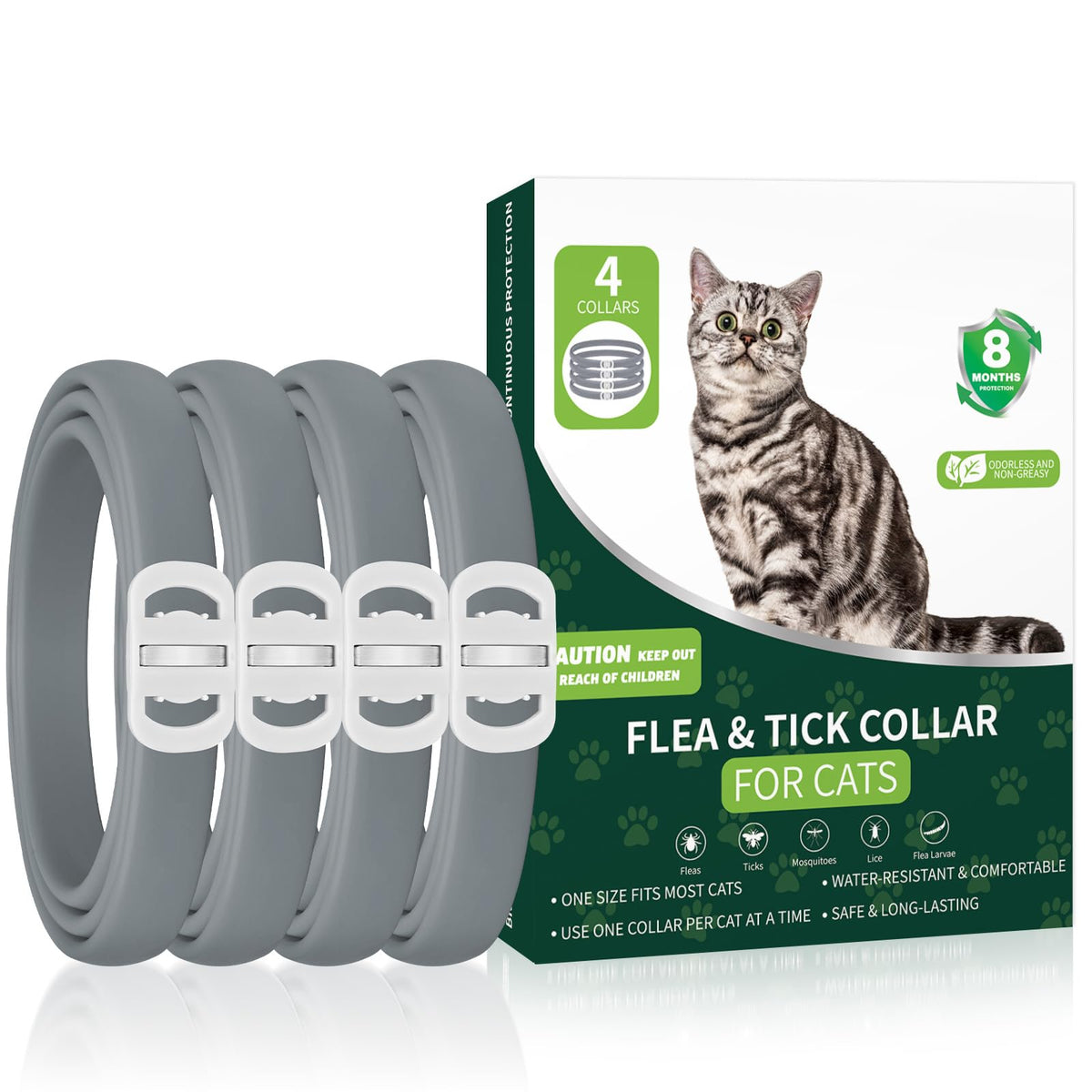 KYGNE 4-pack cat flea collars for long lasting protection.