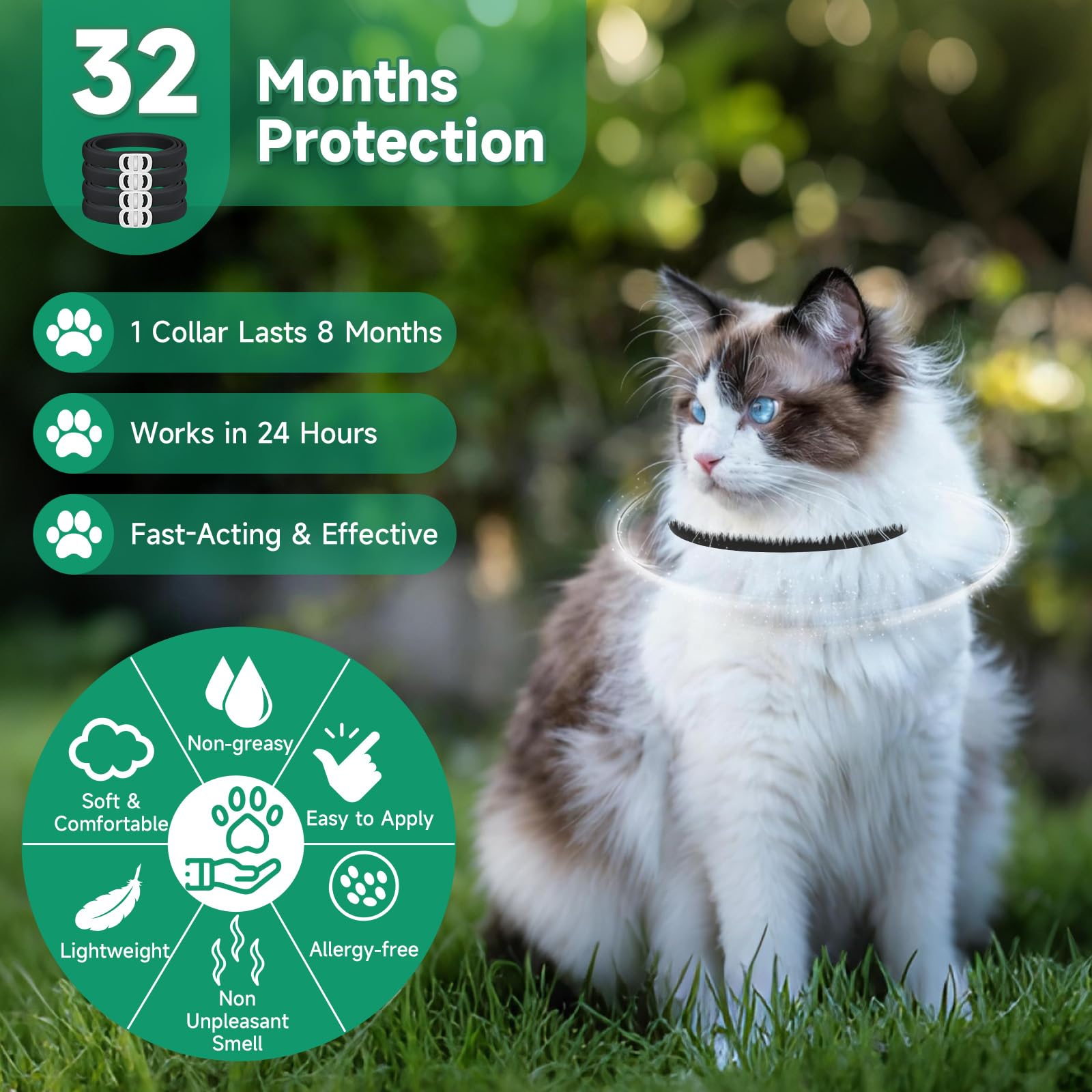 KYGNE cat flea collars in water-resistant material, ready for outdoor play.