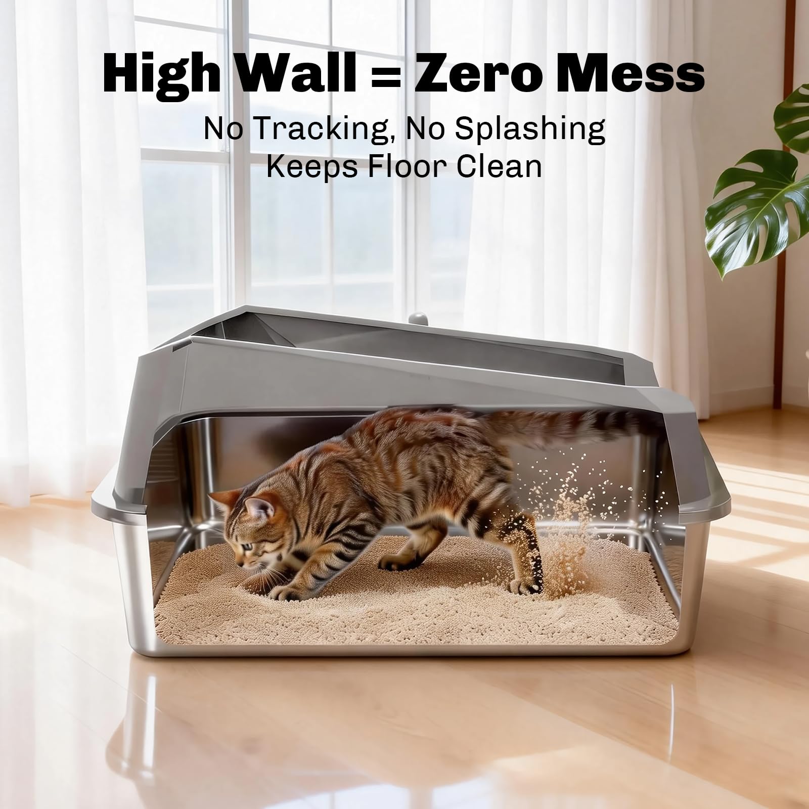 KYKY Tescat XL metal litter box with high sides prevents litter scatter