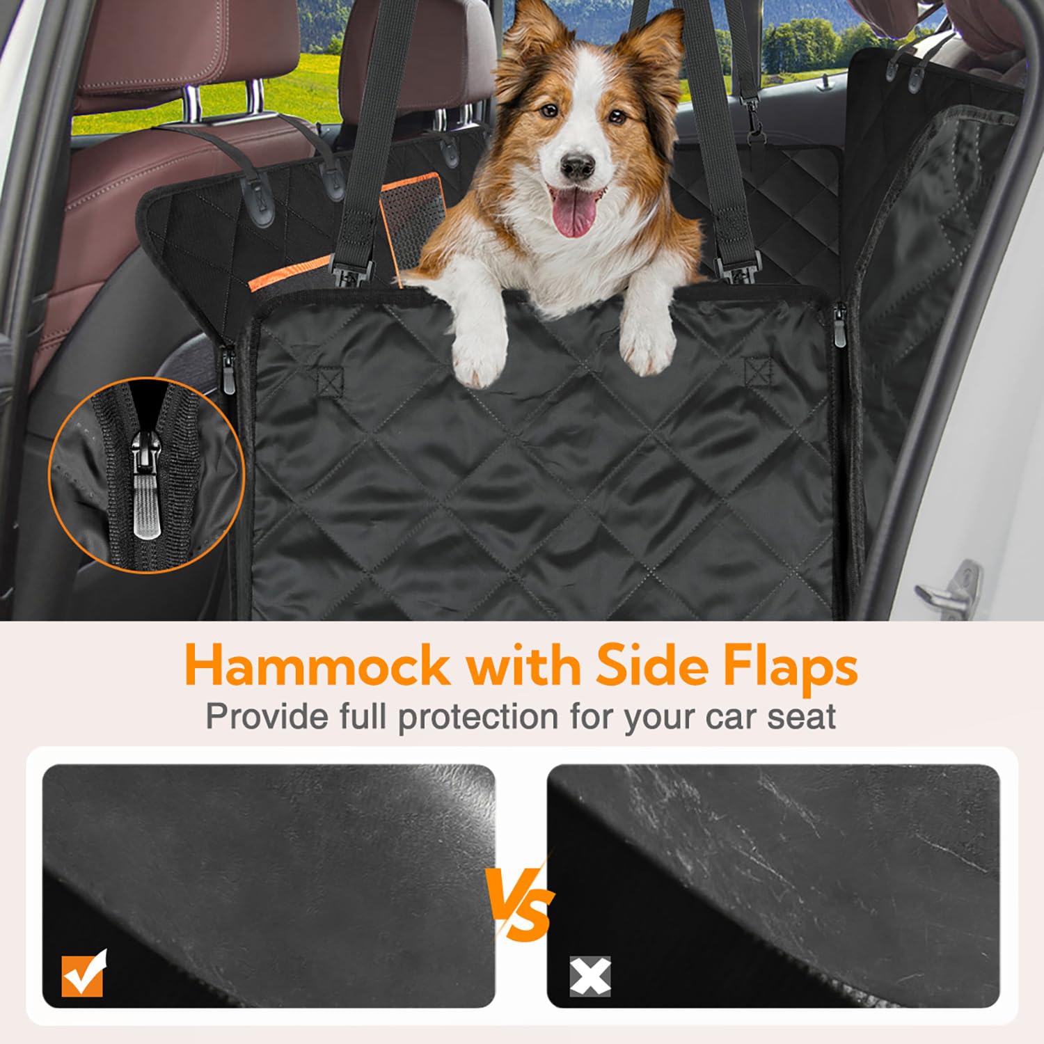 Kytely side flaps protect the backseat from dirt and hair