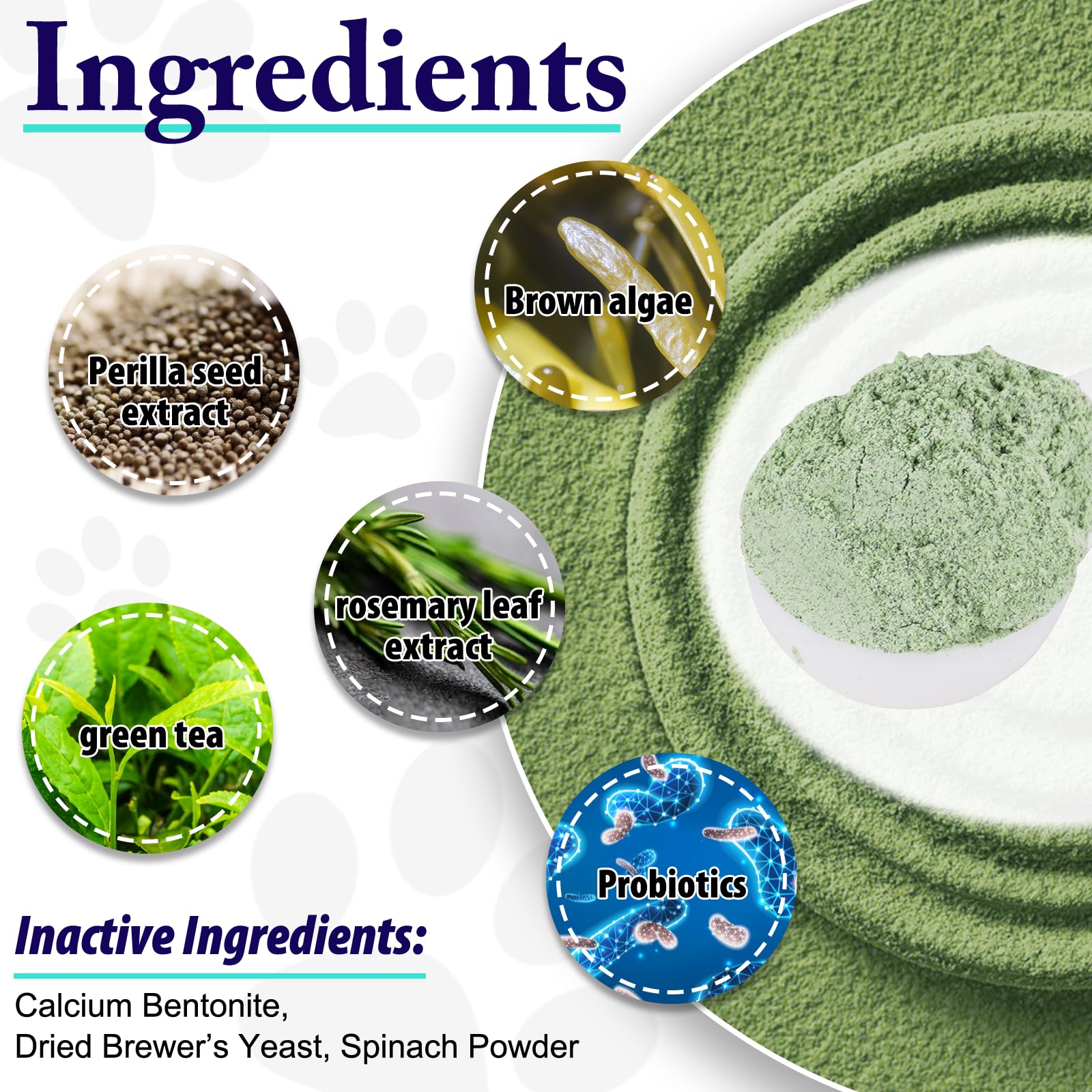 KZUO Dog Dental Powder being sprinkled over food for easy use.
