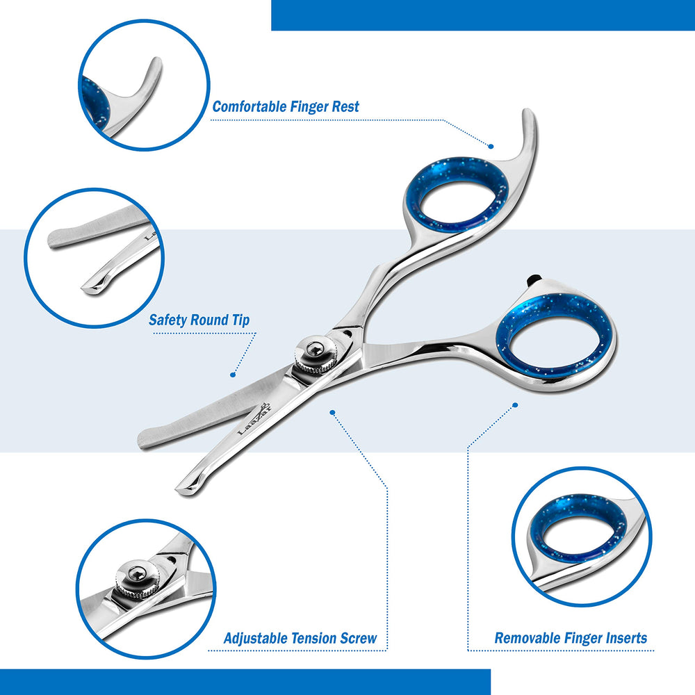 Laazar scissors with attached finger rest for added grooming control