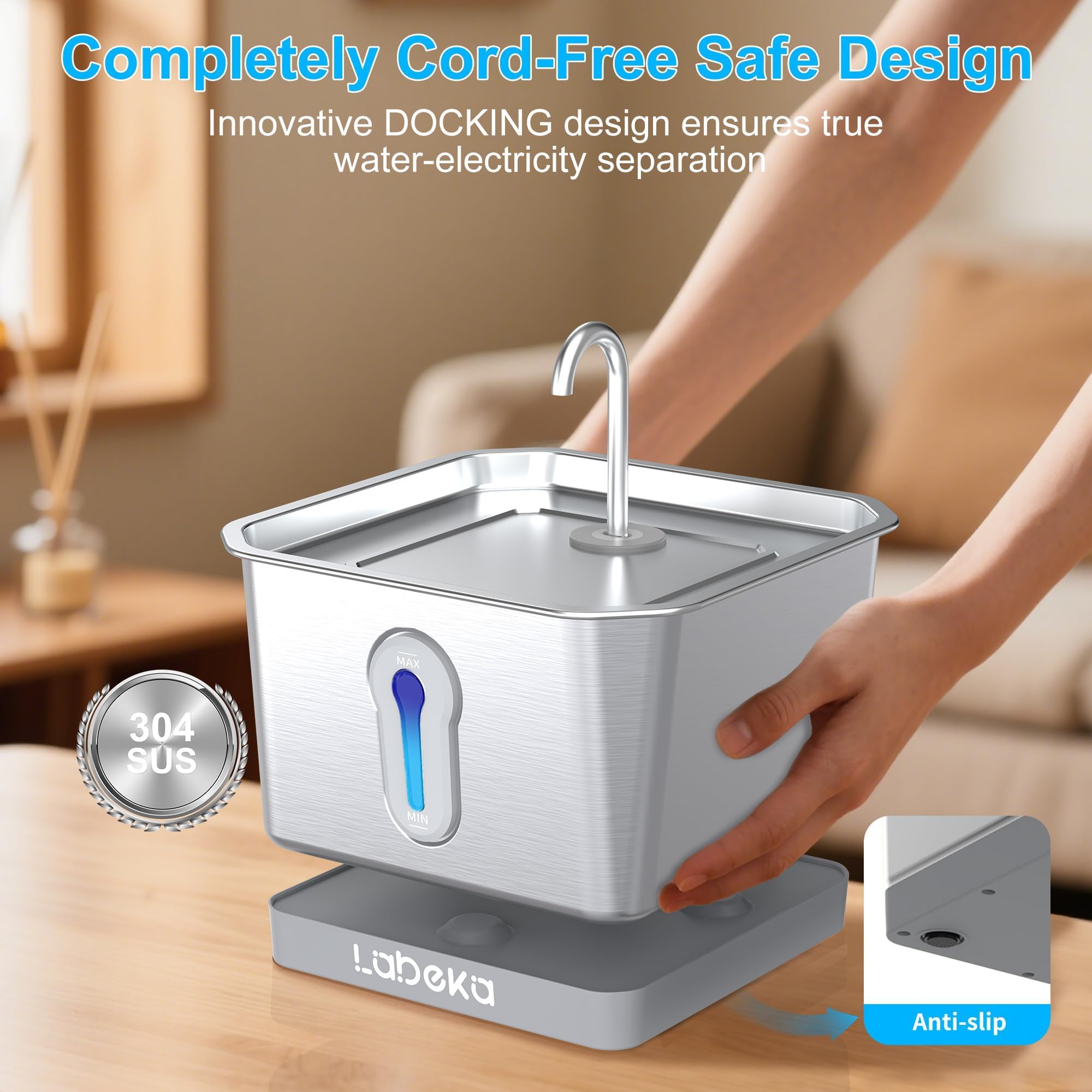LABEKA stainless steel bowl close-up, durable and easy to sanitize.