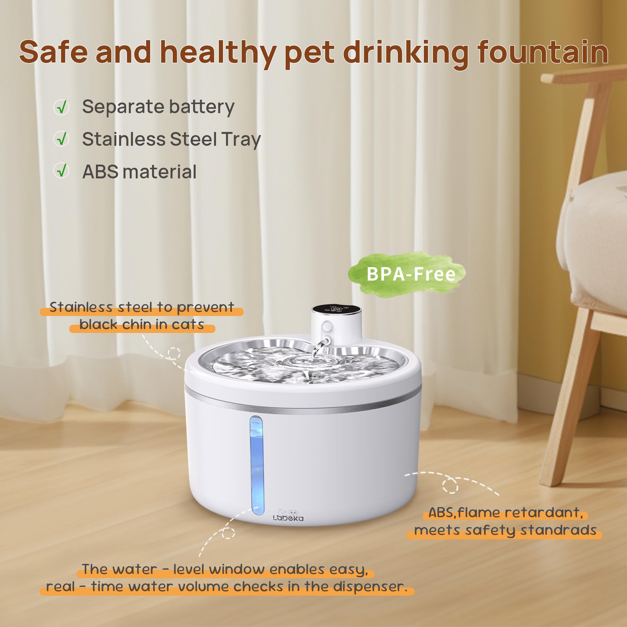 LABEKA flowing-water design encouraging regular sipping