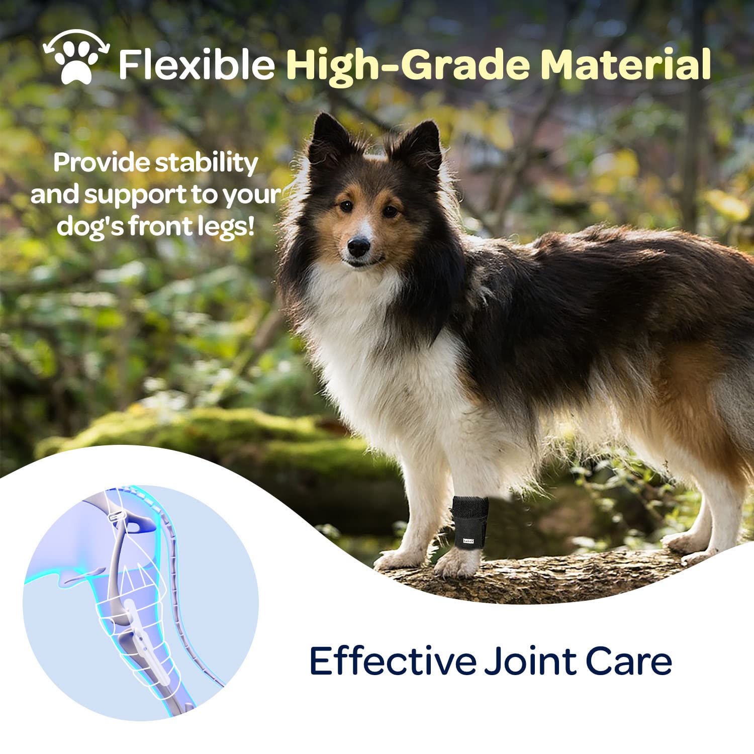 Labra front leg brace features breathable neoprene for all-day wear.