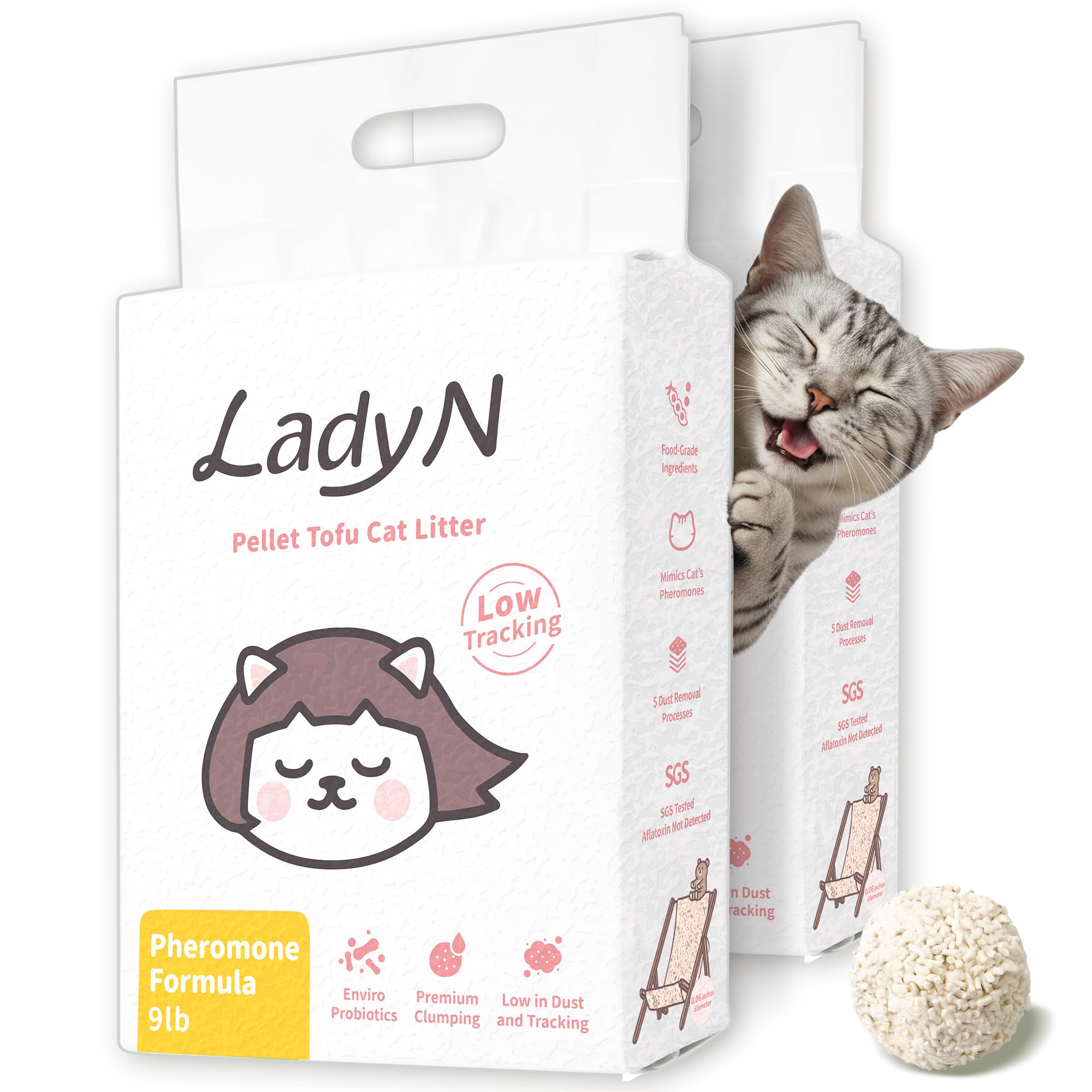 Lady N Cat Attract tofu litter front pack shows easy setup for kitten training