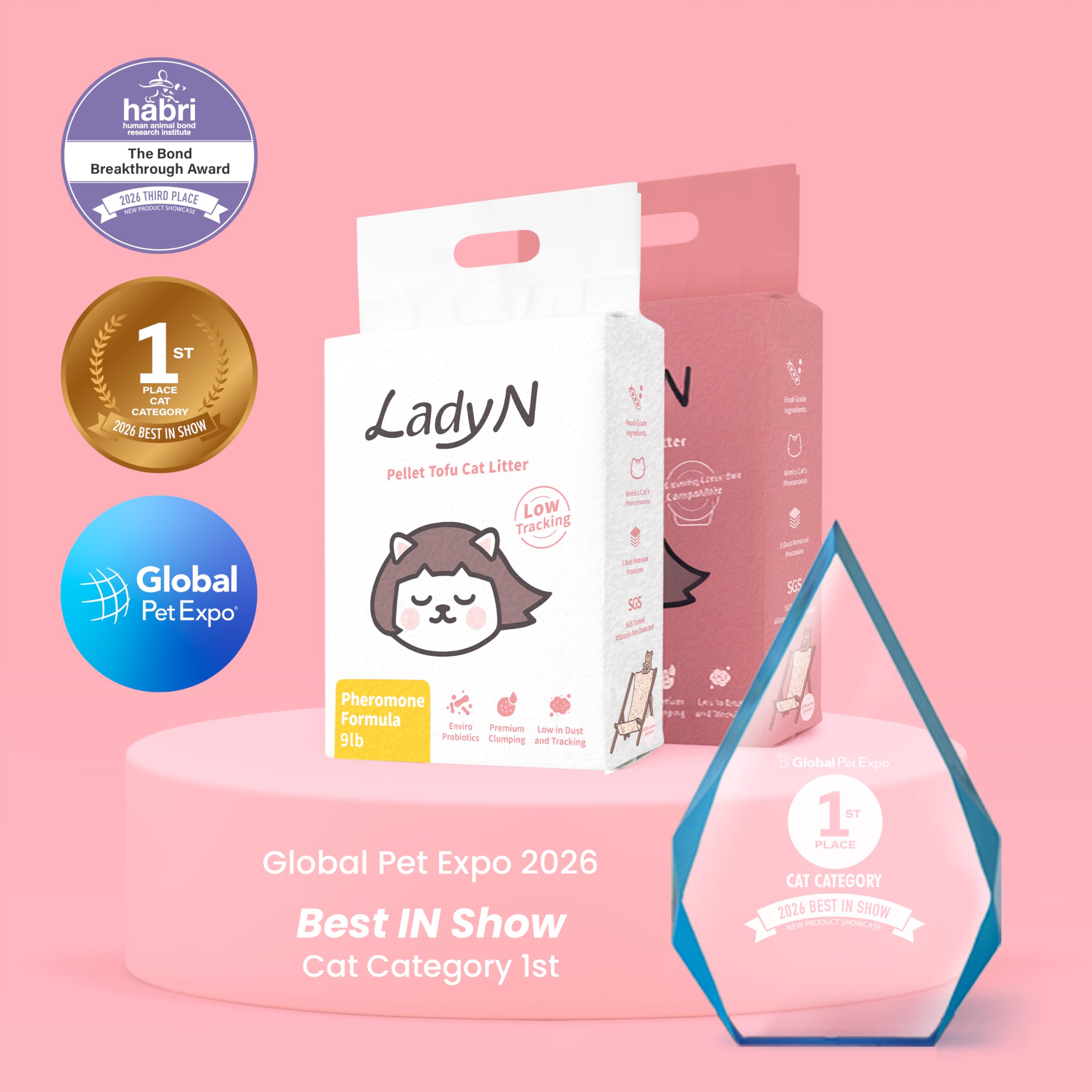 Lady N Cat Attract tofu litter holding bag highlights convenient packaging for busy households