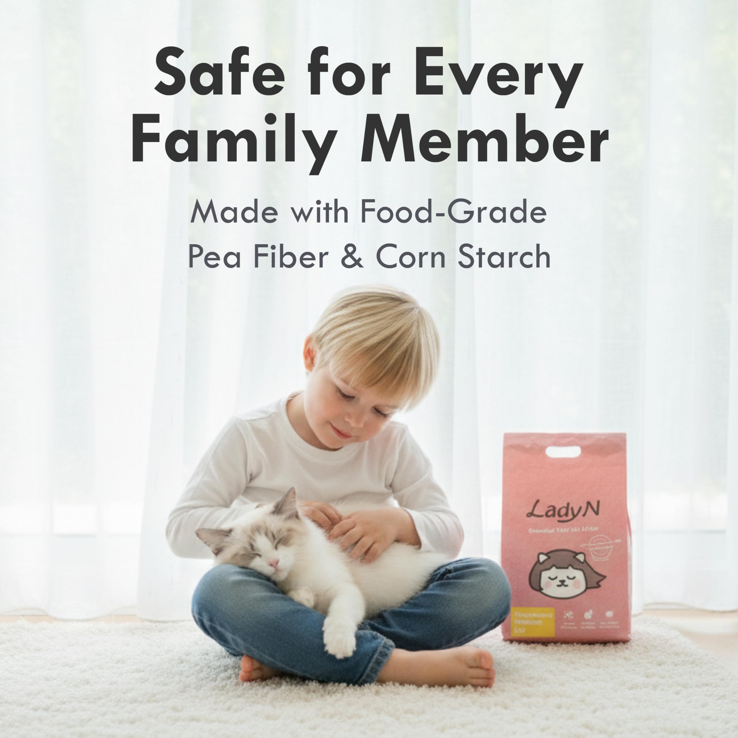 Lady N Granular Tofu Cat Litter with Yosemite woodsy scent freshens the litter area.