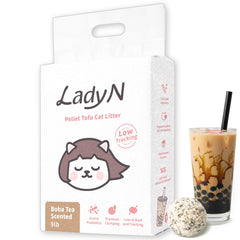 Lady N Pellet Tofu Cat Litter packaging showing eco-friendly design and ingredients.