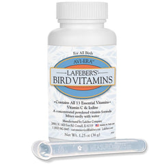 Lafeber's Avi-Era powder bottle ready for daily bird vitamin supplementation.
