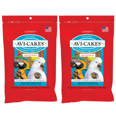 LAFEBER'S Avi-Cakes packaging close-up; two 1 lb packs for macaws' daily enrichment.