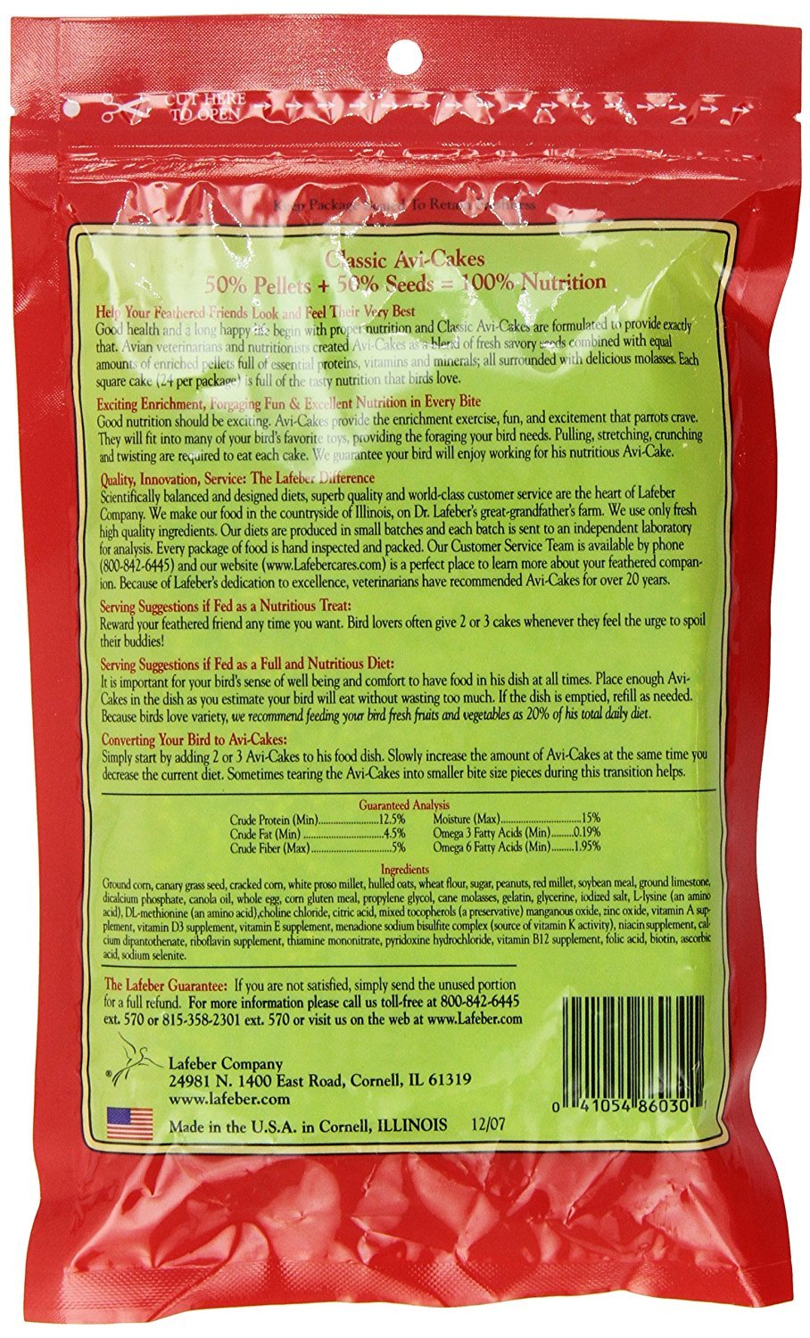 LAFEBER'S Avi-Cakes for parrots — treat slices promoting enrichment and balanced nutrition.