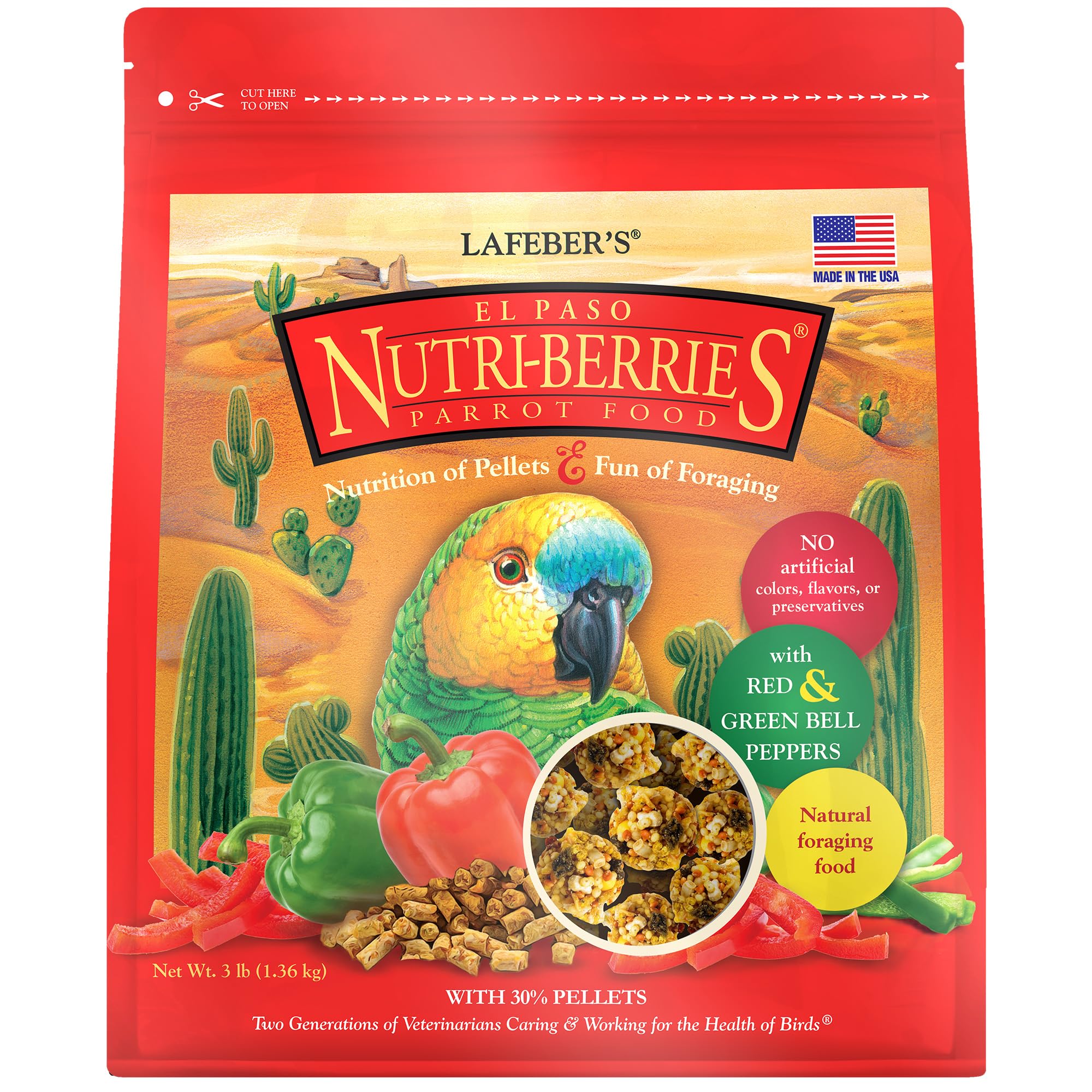 LAFEBER'S El Paso Nutri-Berries foraging bites promote beak play for parrots.