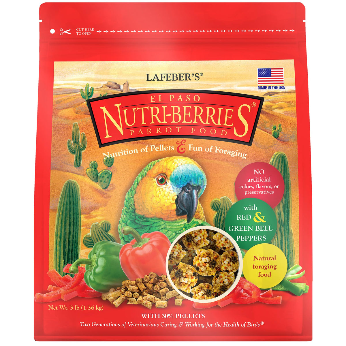 LAFEBER'S El Paso Nutri-Berries foraging bites promote beak play for parrots.