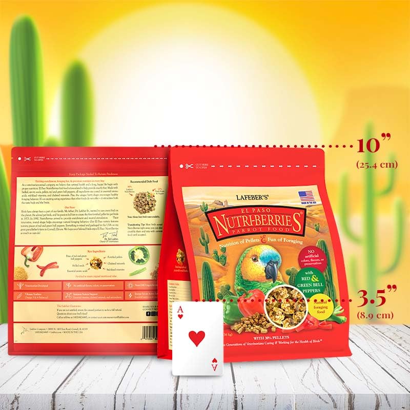 LAFEBER'S El Paso Nutri-Berries in a parrot feeding scene for natural foraging.