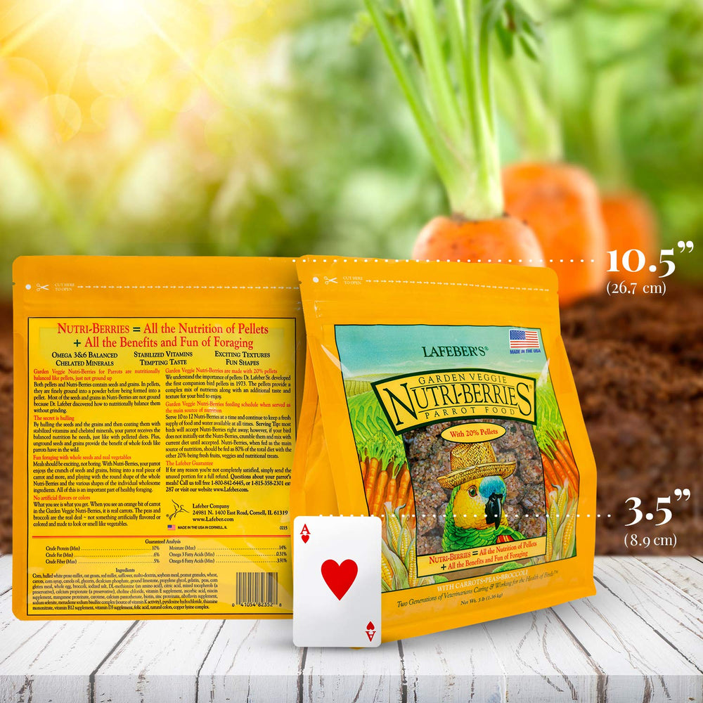 LAFEBER'S Garden Veggie Nutri-Berries packaging and enrichment potential for parrots