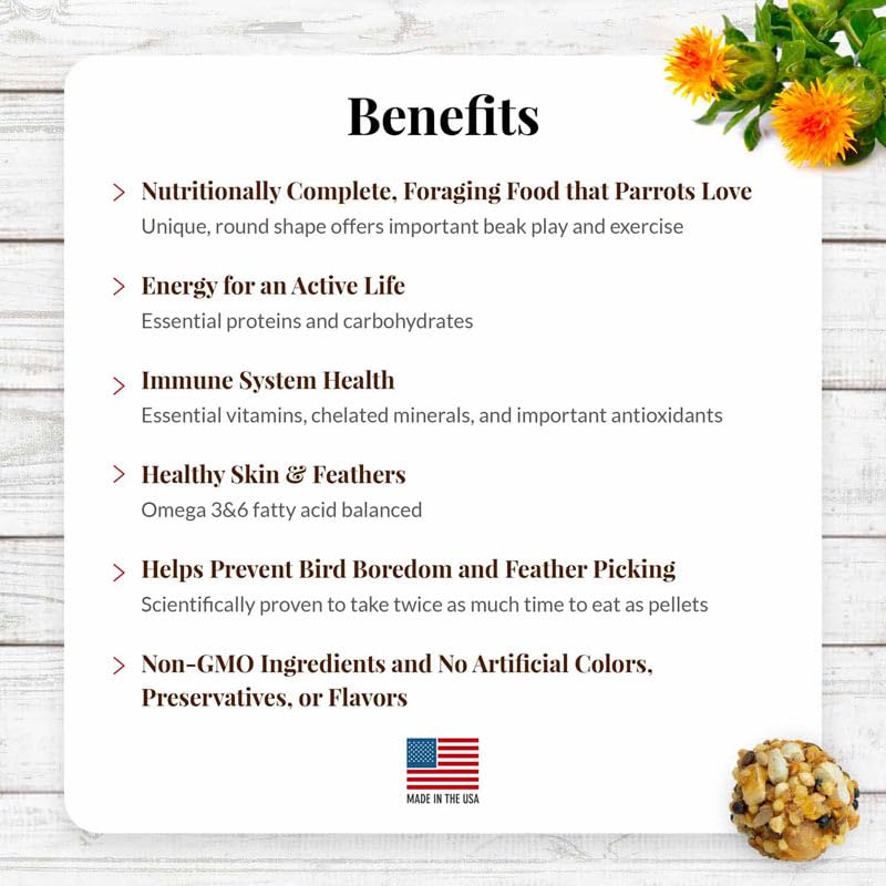 LAFEBER'S Nutri-Berries emphasize non-GMO, human-grade ingredients for parrots.