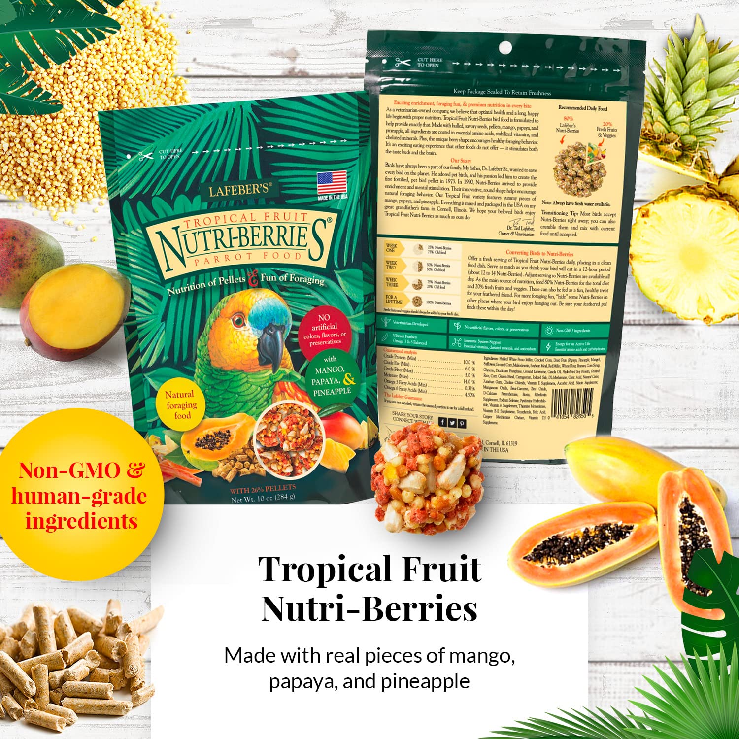 LAFEBER'S Nutri-Berries El Paso shows peppers and spices for variety and beak exercise