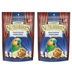 LAFEBER'S Popcorn Nutri-Berries for parrots in a 4 oz bag; tasty enrichment.