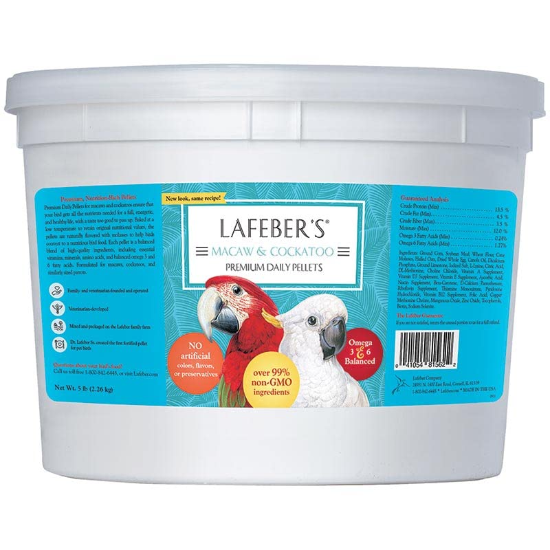 LAFEBER'S Premium Daily Diet Pellets bag side view for macaws and cockatoos