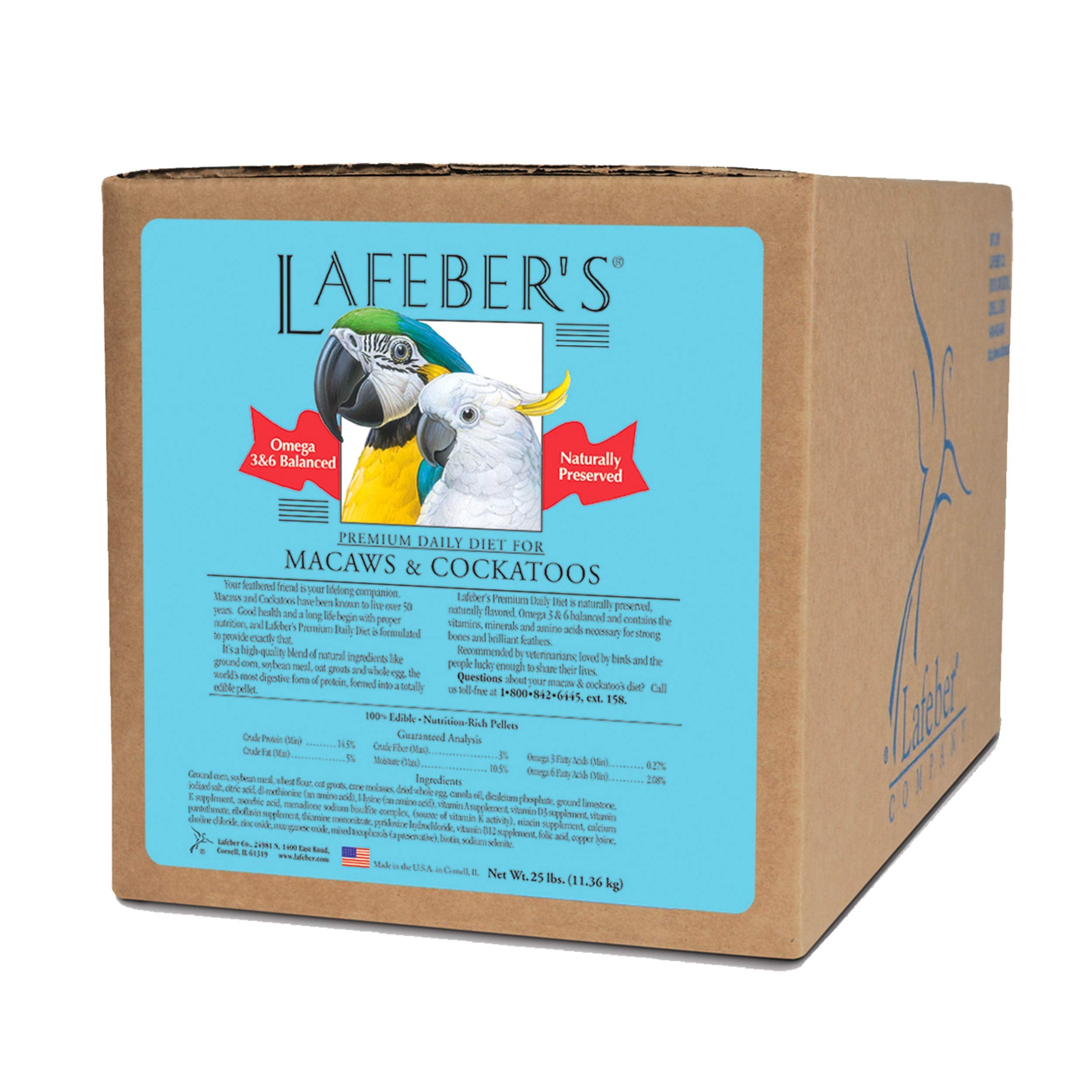 LAFEBER'S pellets in a feeding bowl for macaws showing balanced nutrition