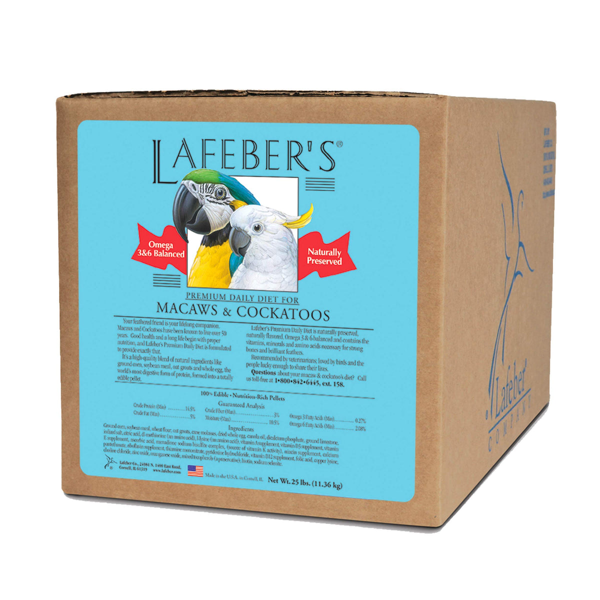 LAFEBER'S pellets in a feeding bowl for macaws showing balanced nutrition
