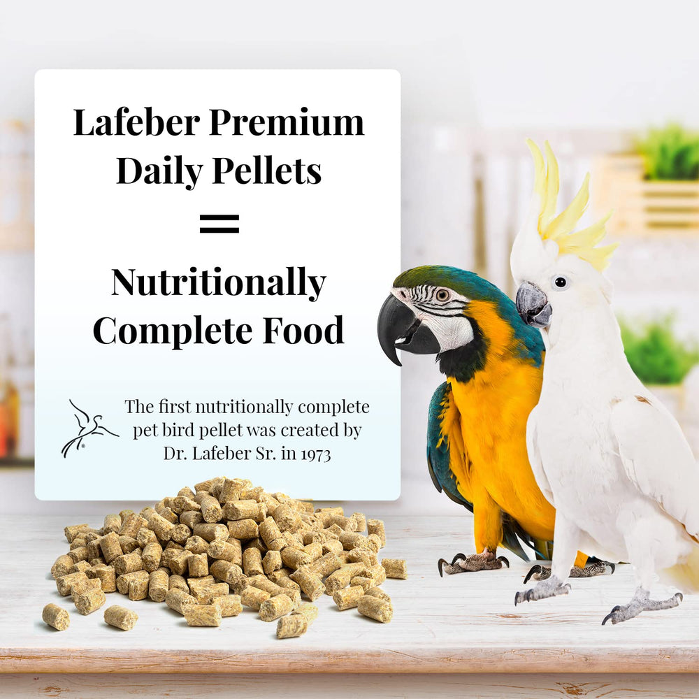 LAFEBER'S pellets closeup highlighting non-GMO, human-grade ingredients