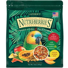 LAFEBER'S Tropical Fruit Nutri-Berries bowl-serve foraging enrichment for parrots.