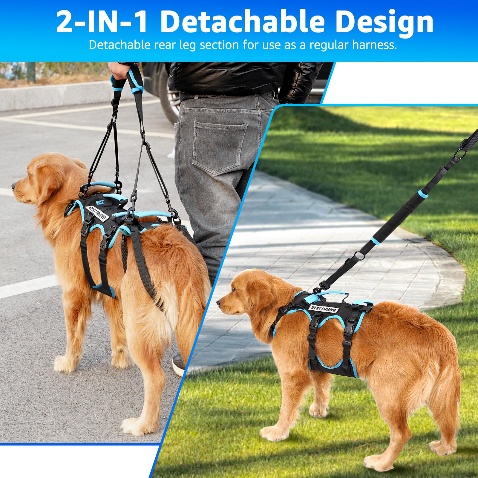 Lafoty dog lift harness size large fits big breeds comfortably.