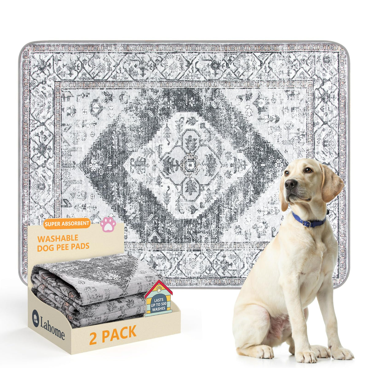 Lahome reusable puppy pads 2-pack with fast absorption for less mess.
