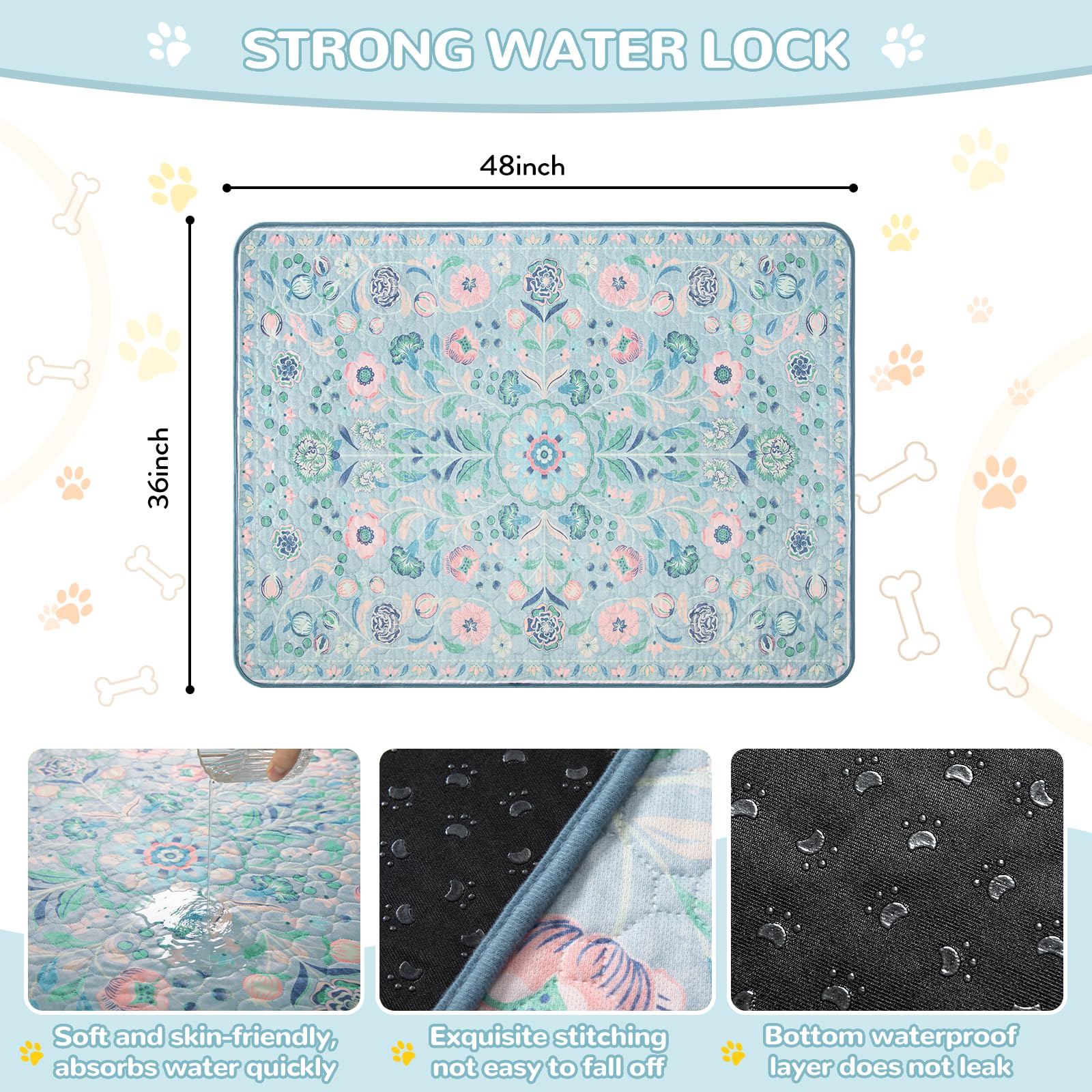 Lahome blue botanical floral 2-pack pad with 4-layer absorption for fast leak protection