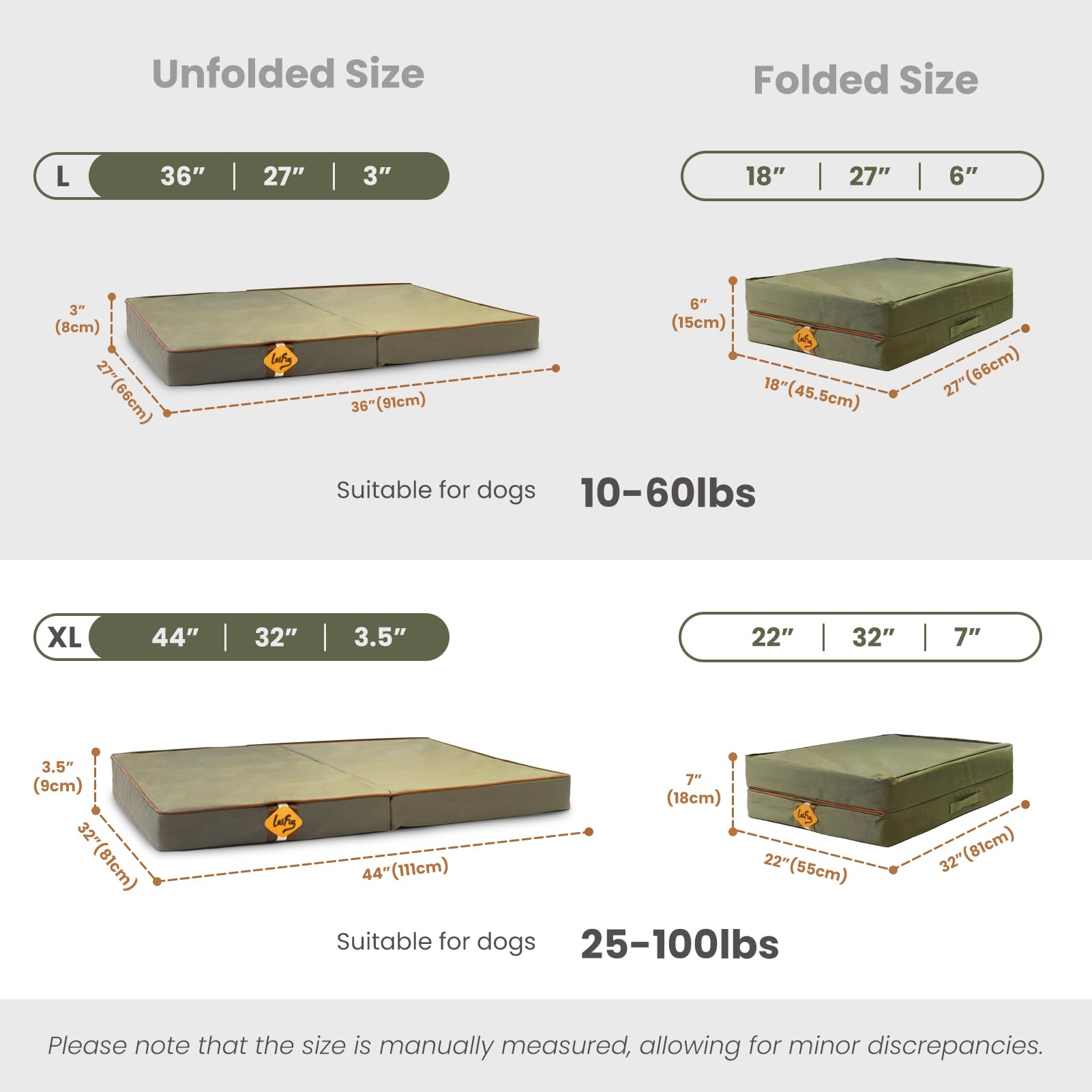 Laifug bed folded compactly for travel and camping.