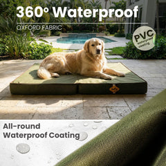 Laifug folding compact dog bed with convenient handle for quick transport.