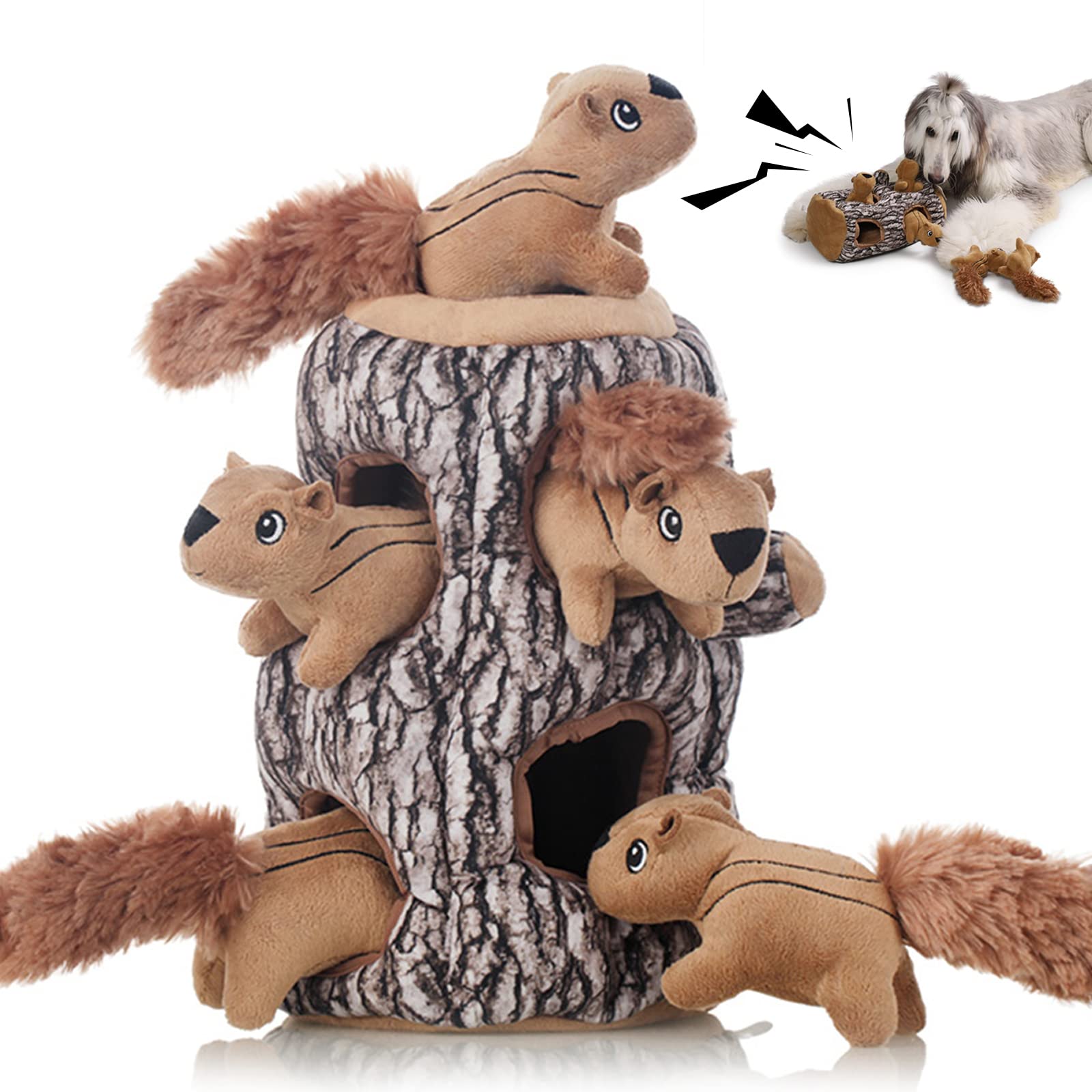 Laifug hidden squirrel puzzle trunk encourages active hide-and-seek play for dogs