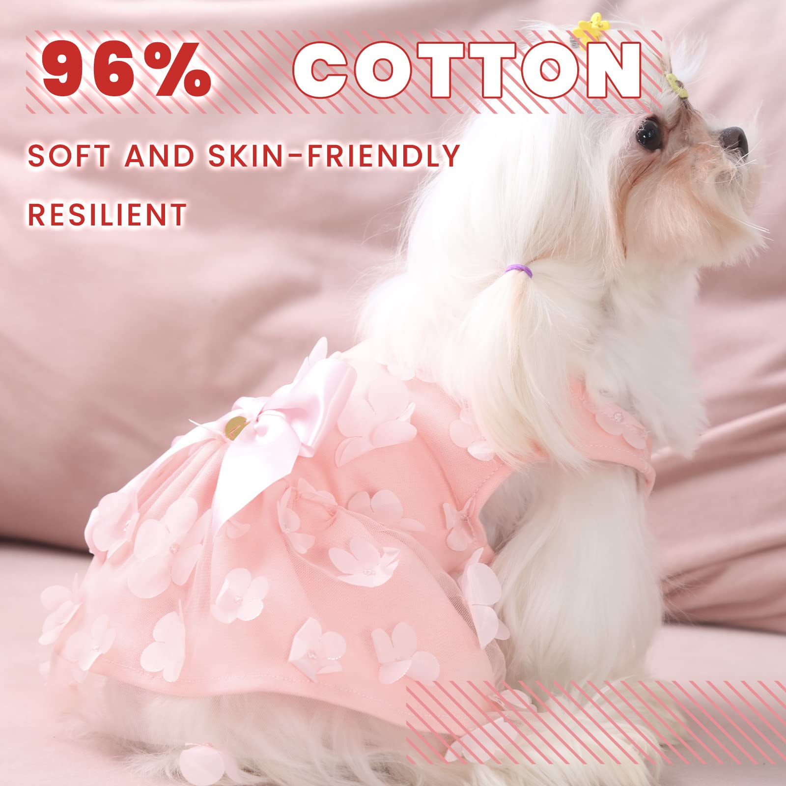 Laifug pink party dress for small breeds with soft knit cotton.