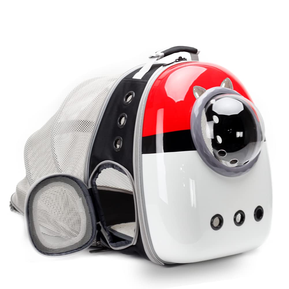 LAIRIES back expandable cat carrier with bubble window for travel visibility.