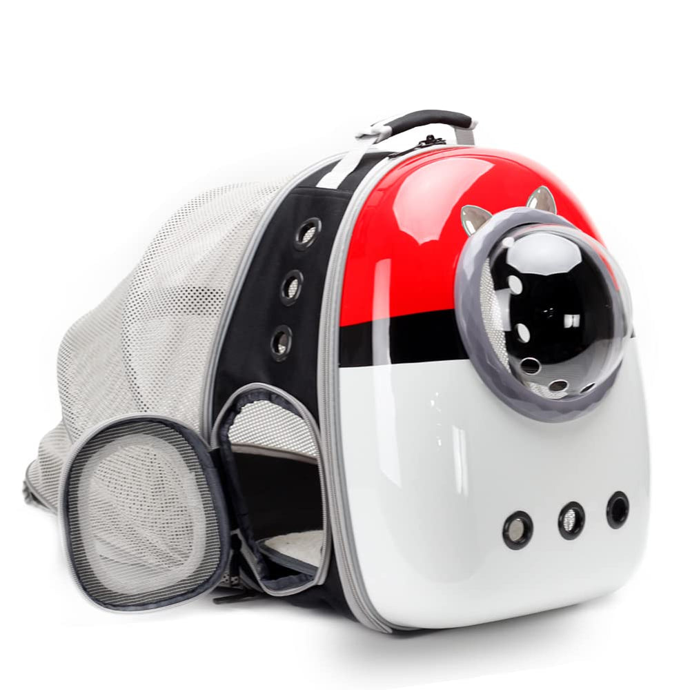 LAIRIES back expandable cat carrier with bubble window for travel visibility.