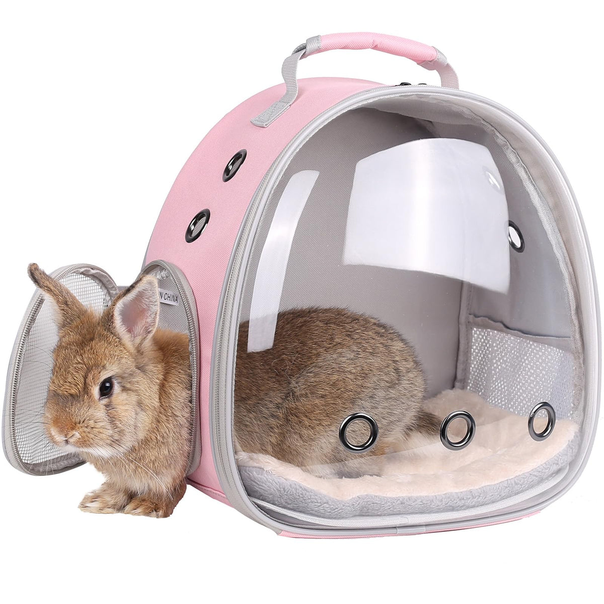 LAIRIES portable small animal backpack front view with bubble window for visibility and airflow