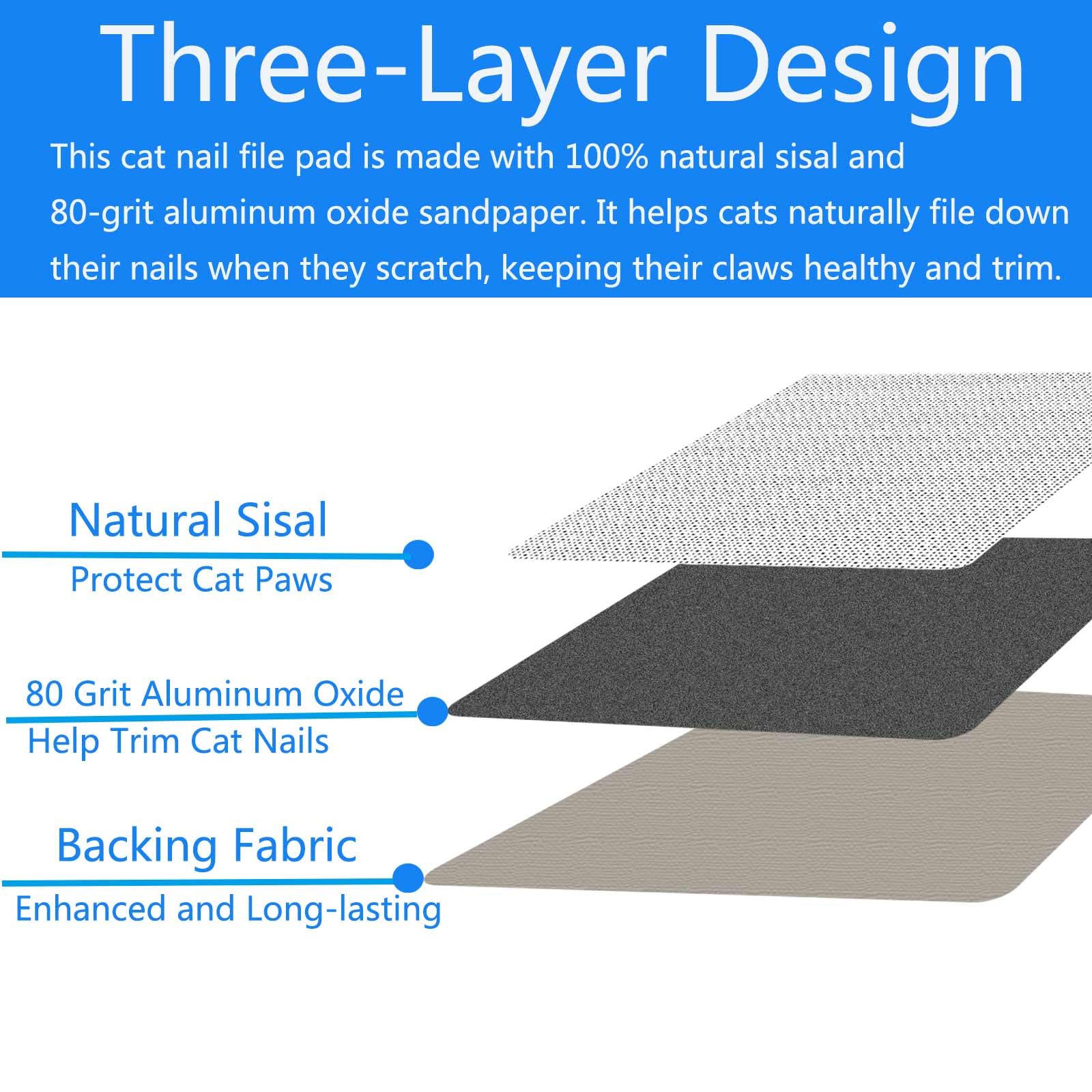 LAJEF scratcher layer detail showing natural sisal top and aluminum oxide grit inner layer