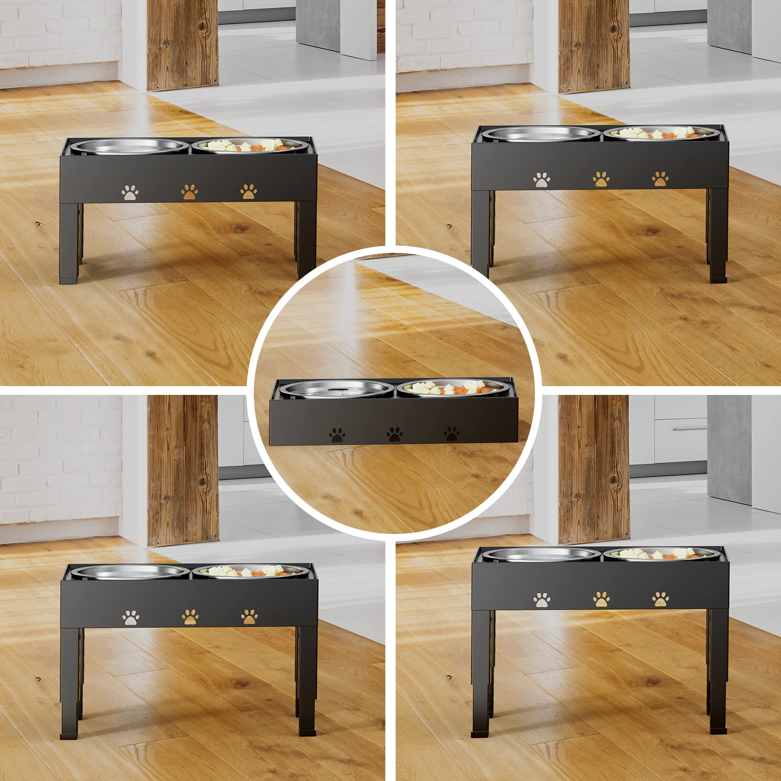 LAKIPETN pets eating area at home with raised bowls and mat