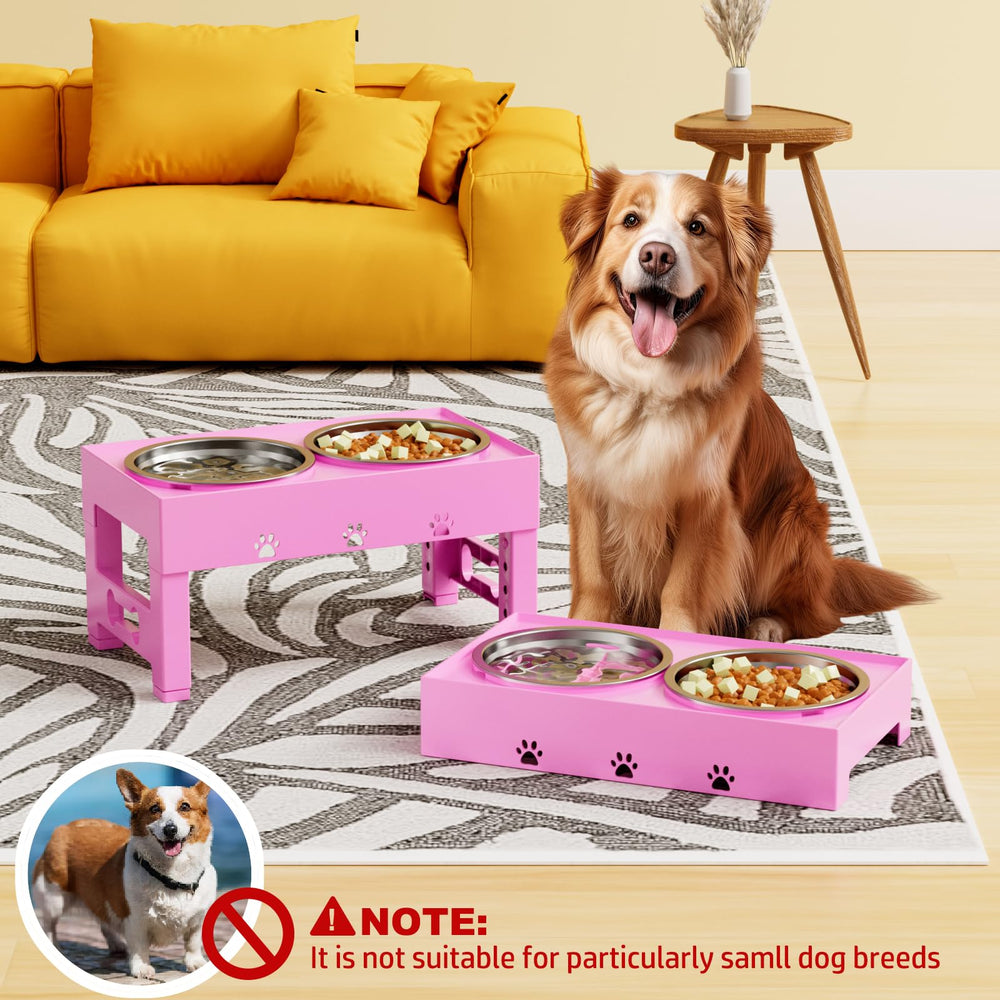 LAKIPETN adjustable-height stand shows 9–12 inch options for larger dogs