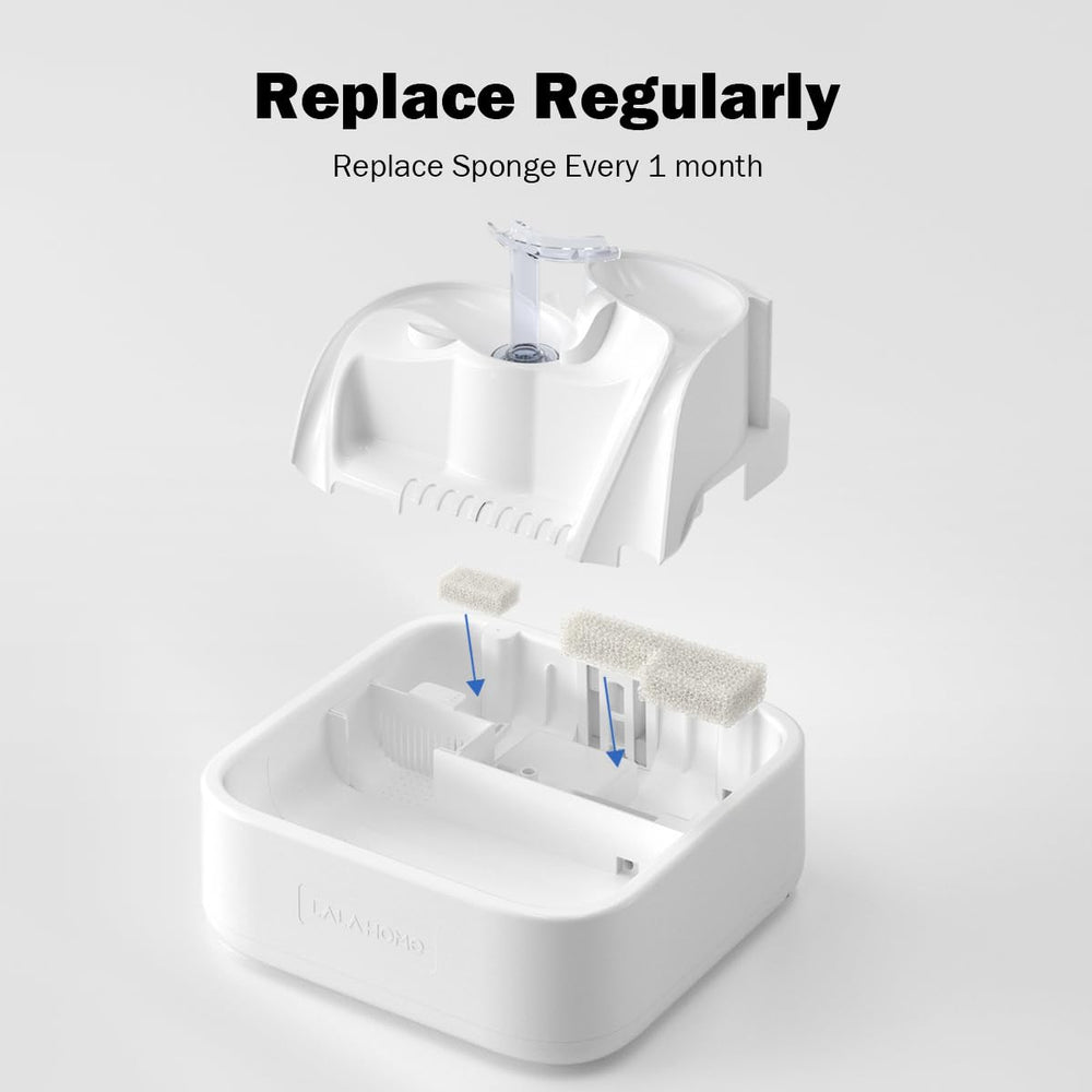 LALAHOME automatic pet water dispenser with durable sponge filtration.