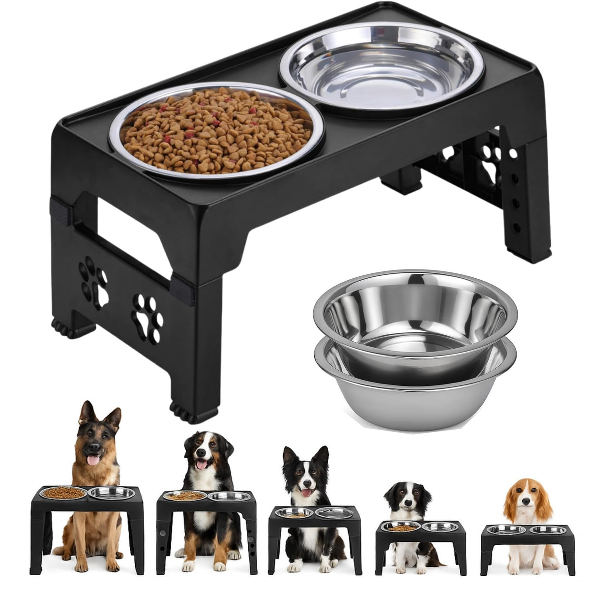 LALOBLUE elevated dog bowls stand in full setup supports comfortable feeding at multiple heights.