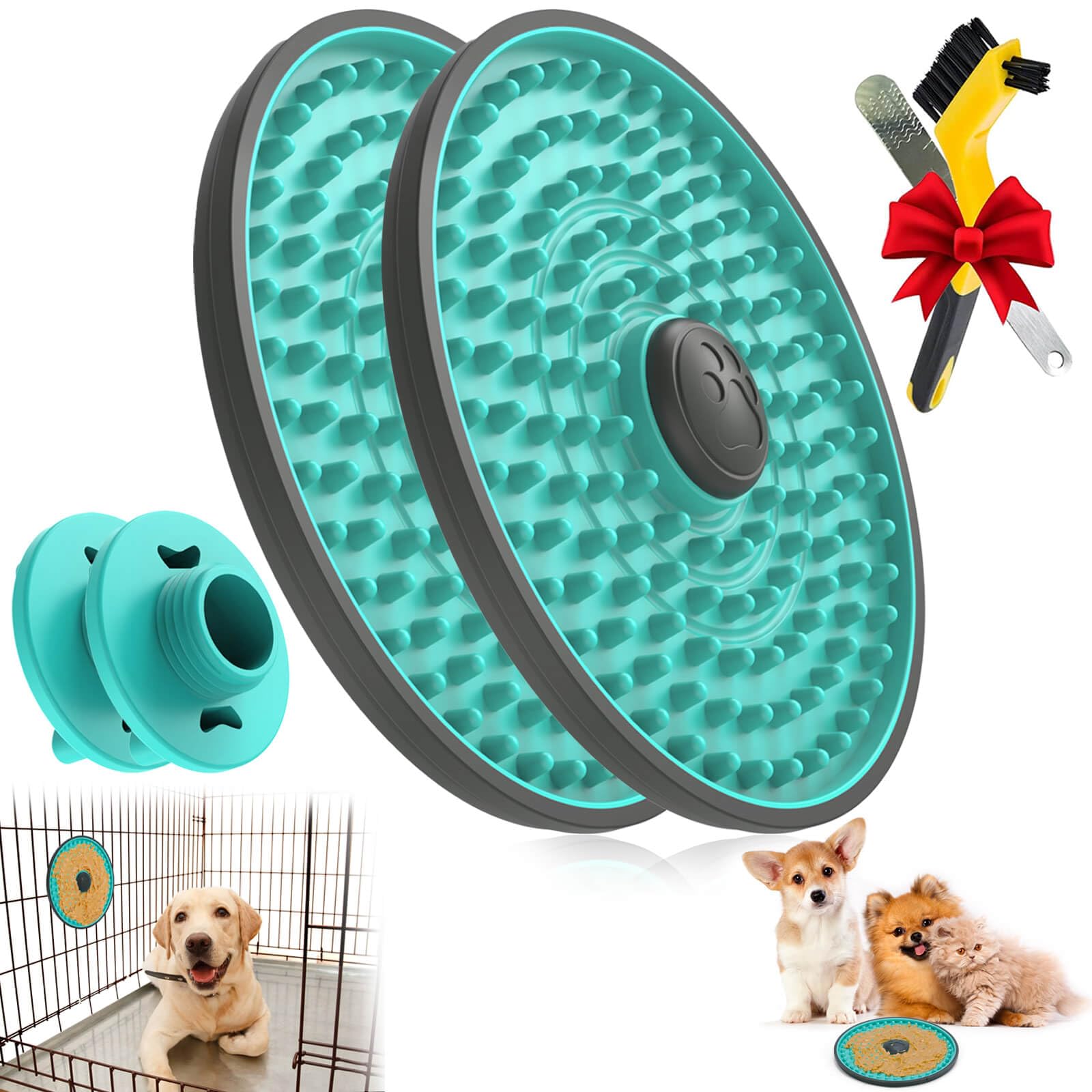 Lalolee dog crate lick mat with detachable knob securing to crates for calm crate training.